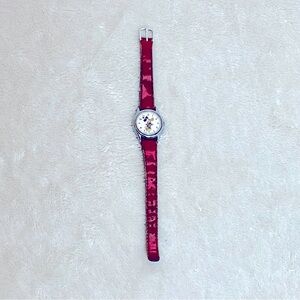 Walt Disney Minnie Mouse Women Vintage Watch Red Leather Strap Lorus Quartz